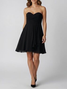 EXPRESS Black Strapless Sweetheart Pleated Mesh Cocktail A-Line Mini Dress